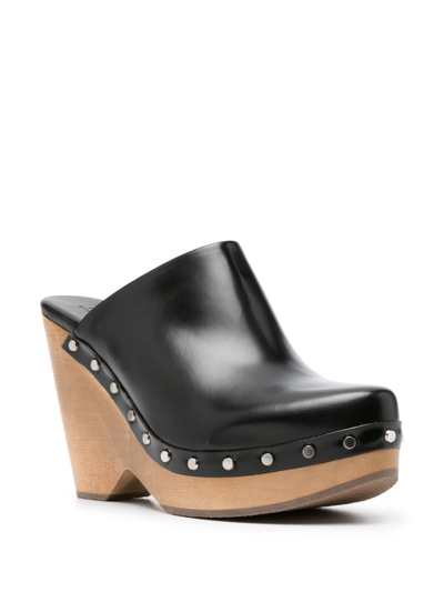 Isabel Marant 110mm Wedge-heel Leather Clogs In Black