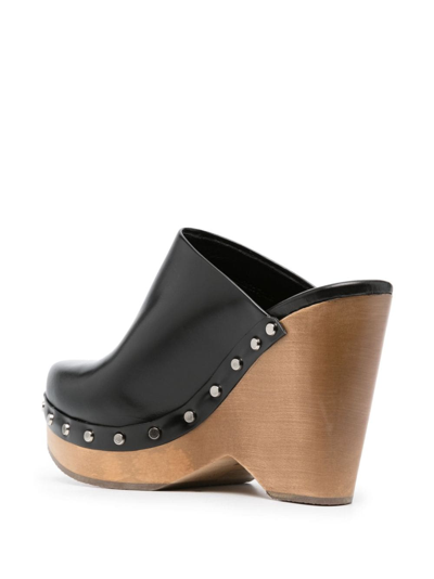Isabel Marant 110mm Wedge-heel Leather Clogs In Black