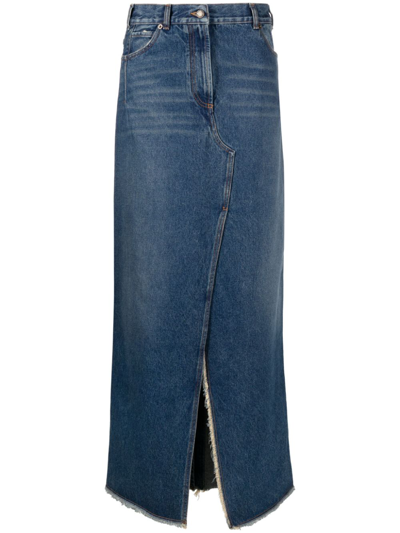 Darkpark Emma Distressed Denim Maxi Skirt In Blue