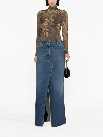 Darkpark Emma Distressed Denim Maxi Skirt In Blue