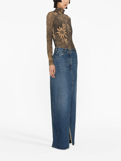 Darkpark Emma Distressed Denim Maxi Skirt In Blue