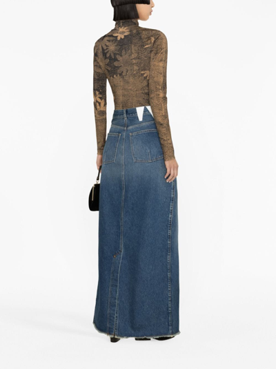 Darkpark Emma Distressed Denim Maxi Skirt In Blue