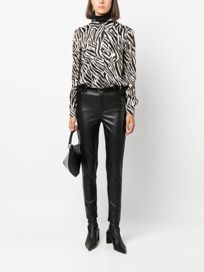 Liu •jo Zebra-print Satin Shirt In Black