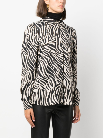 Liu •jo Zebra-print Satin Shirt In Black