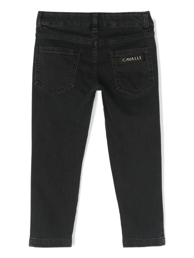 Shop Roberto Cavalli Junior Logo-patch Straight-leg Jeans In Black