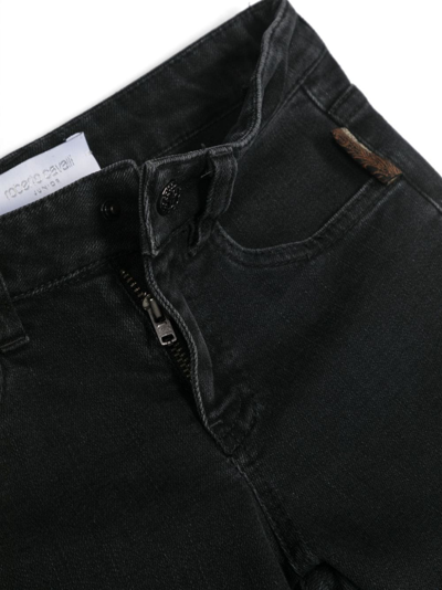 Shop Roberto Cavalli Junior Logo-patch Straight-leg Jeans In Black