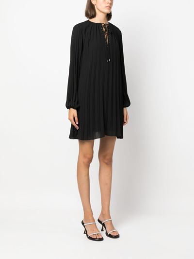 Shop Liu •jo Tie-fastening Crepe Pleated Minidress In Black