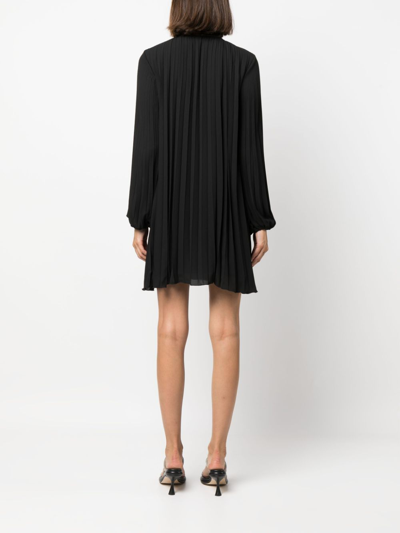 Shop Liu •jo Tie-fastening Crepe Pleated Minidress In Black