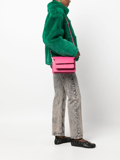 Marni Trunk Leather Crossbody Bag In Pink