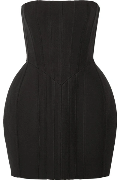 Balmain Woman Strapless Pintucked Crepe Mini Dress Black