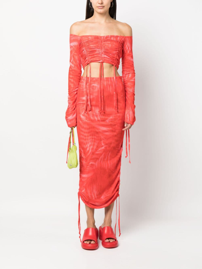 Cannari Concept Ruched-detail High-waist Skirt In Red