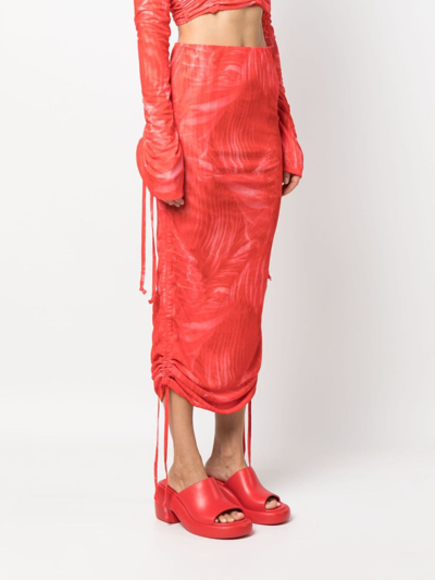 Cannari Concept Ruched-detail High-waist Skirt In Red