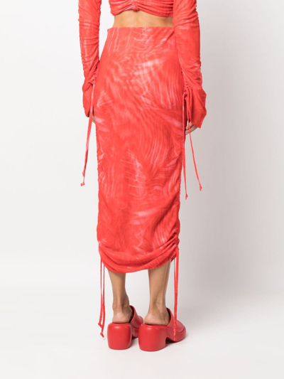 Cannari Concept Ruched-detail High-waist Skirt In Red