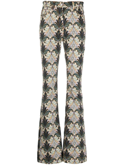 Shop Etro Paisley-print High-rise Flared Jeans In Neutrals