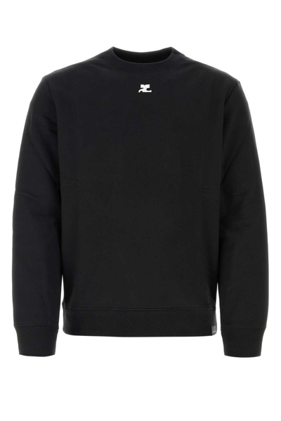Shop Courrèges Jersey Fleece Crewneck Sweatshirt In Black
