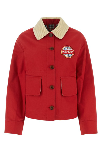 Shop Kenzo Logo Embroidered Travel Jacket In Red