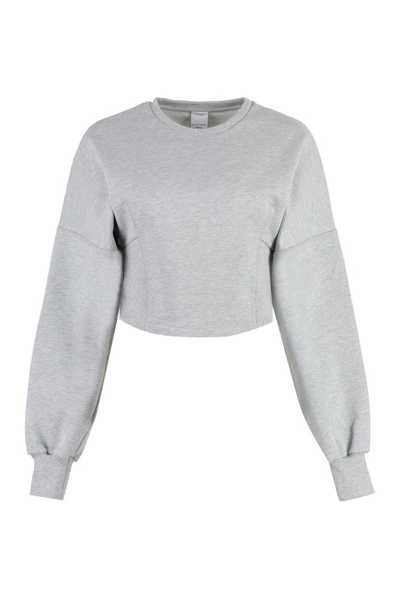 Shop Pinko Cropped Crewneck Sweatshirt In Grey