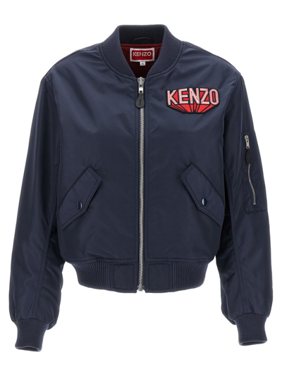 Shop Kenzo Logo Patch Zip In Blue
