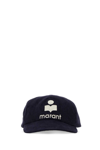 Shop Isabel Marant Logo Embroidered Corduroy Baseball Cap In Navy