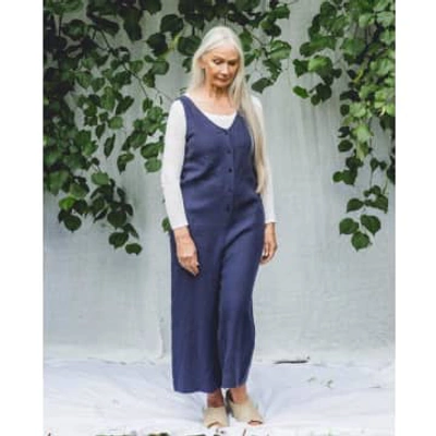 Shop Beaumont Organic Spring Gianna Linen Jumpsuit In Navy In Blue