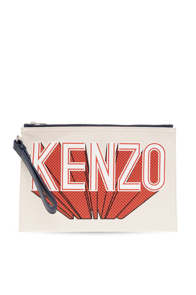 Shop Kenzo Logo Printed Zipped Clutch Bag In Multi