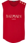 BALMAIN Embellished printed cotton-jersey top