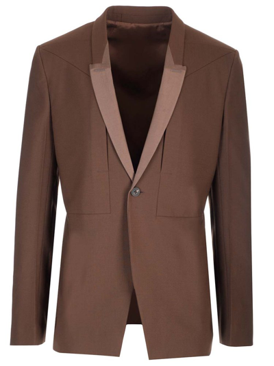 Shop Rick Owens Single Breasted Tailored Blazer In Brown