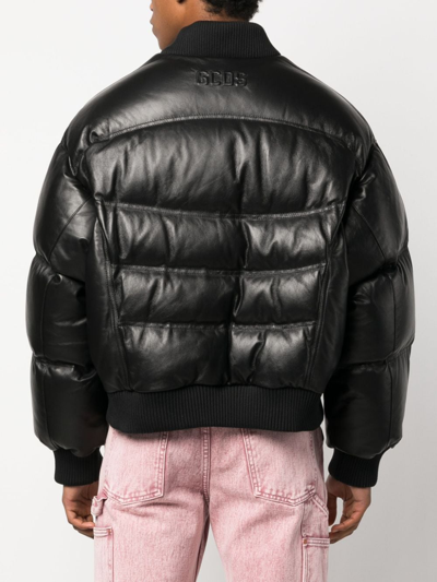 Shop Gcds Puffer Leather Jacket In Black