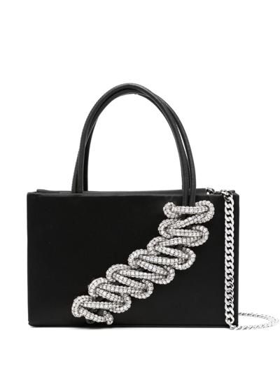 Shop Kara Interwoven-rhinestone Satin-finish Tote Bag In Black