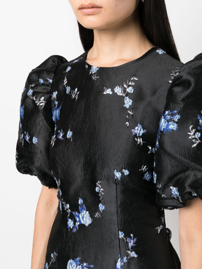 Shop Ganni Floral-jacquard Midi Dress In Black