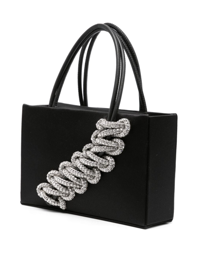 Shop Kara Interwoven-rhinestone Satin-finish Tote Bag In Black