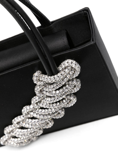 Kara Interwoven-rhinestone Satin-finish Tote Bag In Black