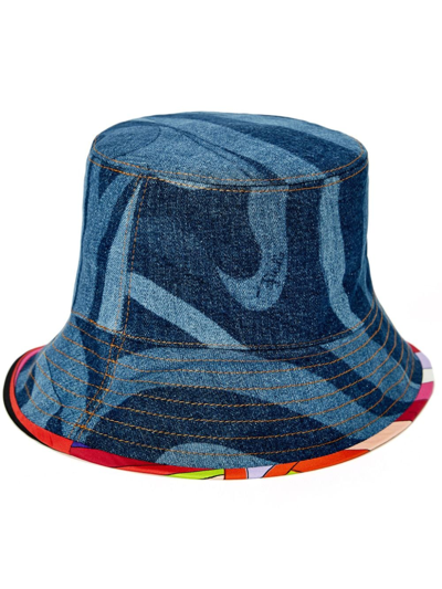 Shop Pucci Denim Cotton Bucket Hat In Blue