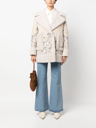 Philipp Plein Embroidered-paisley Shearling Coat In Neutrals