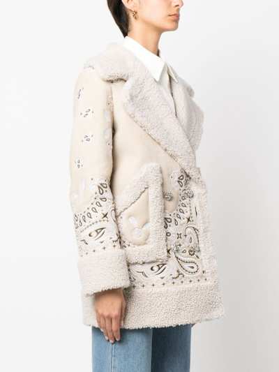 Philipp Plein Embroidered-paisley Shearling Coat In Neutrals