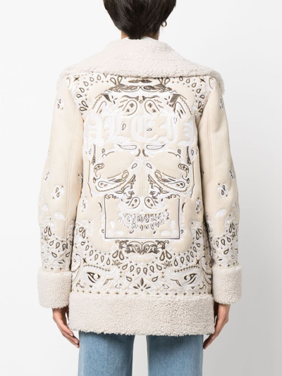 Philipp Plein Embroidered-paisley Shearling Coat In Neutrals