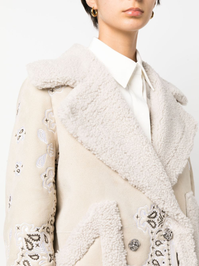 Philipp Plein Embroidered-paisley Shearling Coat In Neutrals