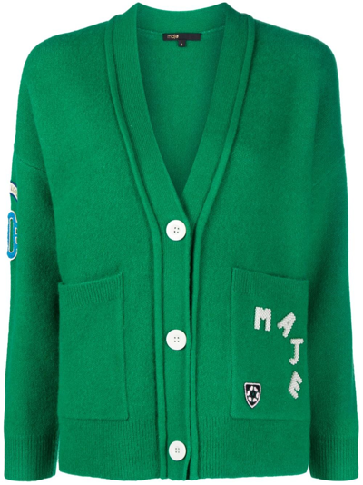 Shop Maje Logo-detail V-neck Cardigan In Green