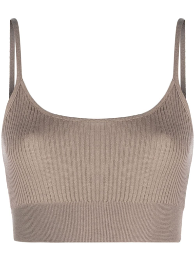 Shop Wild Cashmere Carmen Ribbed-knit Crop Top In Brown