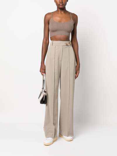Shop Wild Cashmere Carmen Ribbed-knit Crop Top In Brown