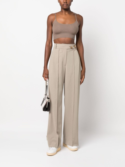 Wild Cashmere Carmen Ribbed-knit Crop Top In Brown