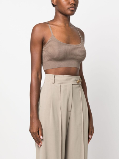 Shop Wild Cashmere Carmen Ribbed-knit Crop Top In Brown