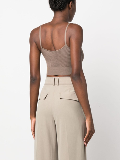 Shop Wild Cashmere Carmen Ribbed-knit Crop Top In Brown