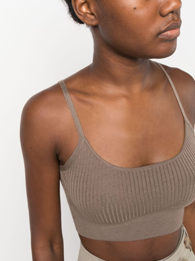 Shop Wild Cashmere Carmen Ribbed-knit Crop Top In Brown