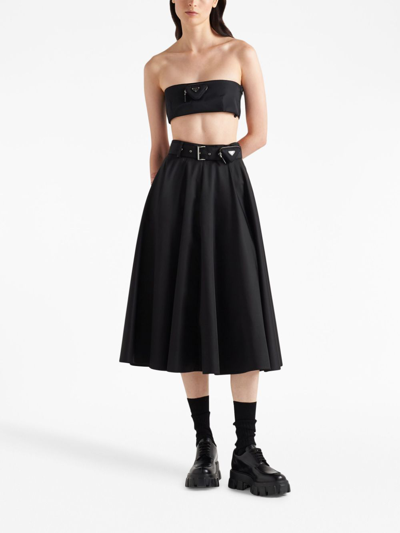 Prada Re-nylon Belted Midi Skirt In Black