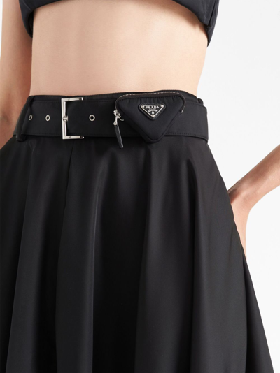 Prada Re-nylon Belted Midi Skirt In Black