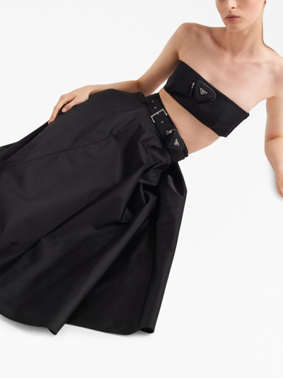Prada Re-nylon Belted Midi Skirt In Black