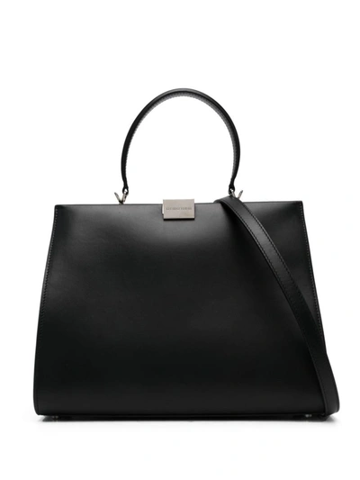 Shop Armarium Anna Medium Leather Handbag In Black