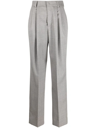 Shop Armarium Wide Leg Wool Trousers In Grey
