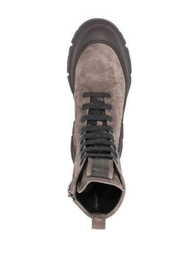 Shop Brunello Cucinelli Leather Lace-up Ankle Boots In Grey